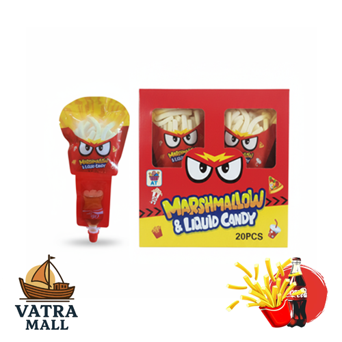 پاستیل مارشمالو و آب‌نبات مایع در بسته‌بندی فانتزی