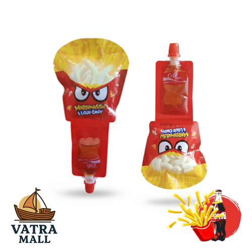 پاستیل مارشمالو با آب‌نبات مایع در بسته‌بندی فانتزی طرح سیب زمنی سرخ شده و نوشابه 